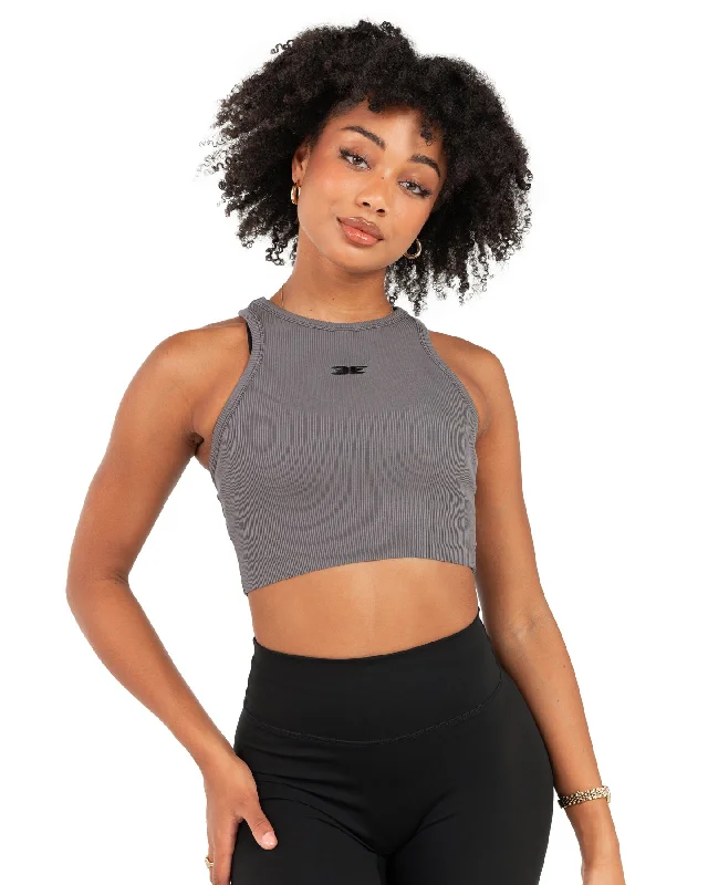 Women's Outdoor Attire Cropped Ribbed Singlet - Charcoal