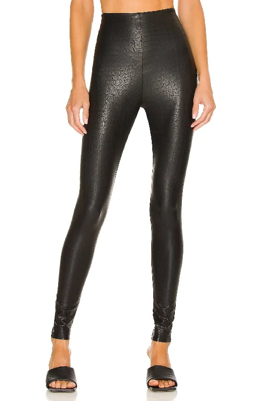 Faux Leather Animal Legging In Black Croc