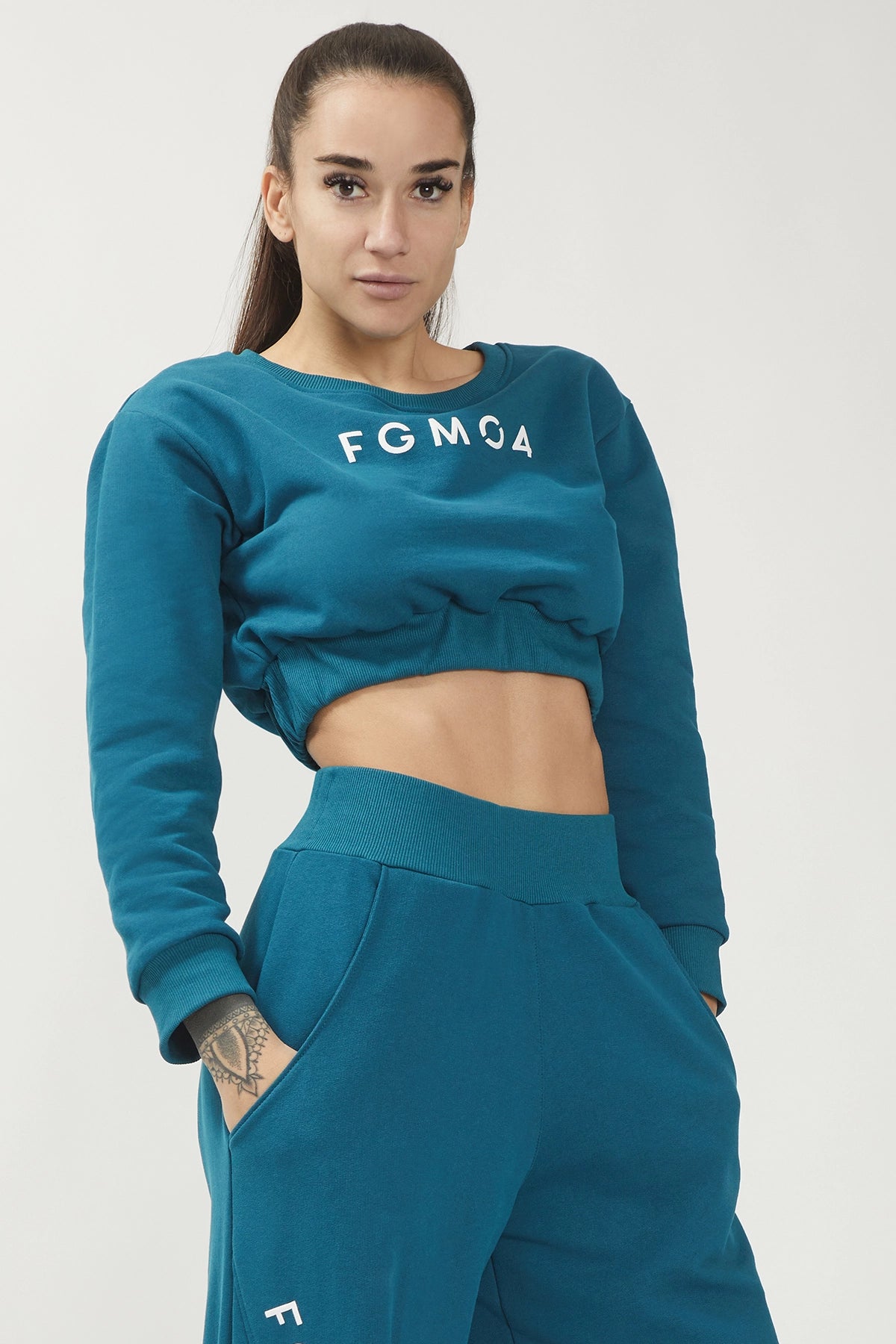 Women's Trendy Garments Felpa Crop Top Ikonic FW 23/24 Verde Petrolio