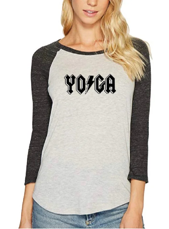 Women's Occasion Wear Clothing "Whole Lotta Yogi" Rock and Roll Yoga Trainer Raglan T-Shirt