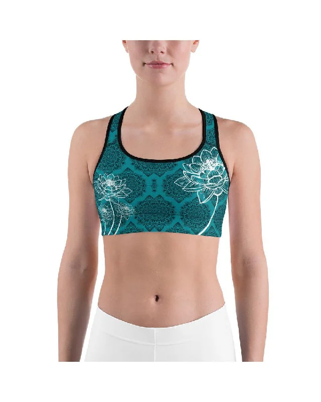 Cyan Blue Lotus Sports Bra