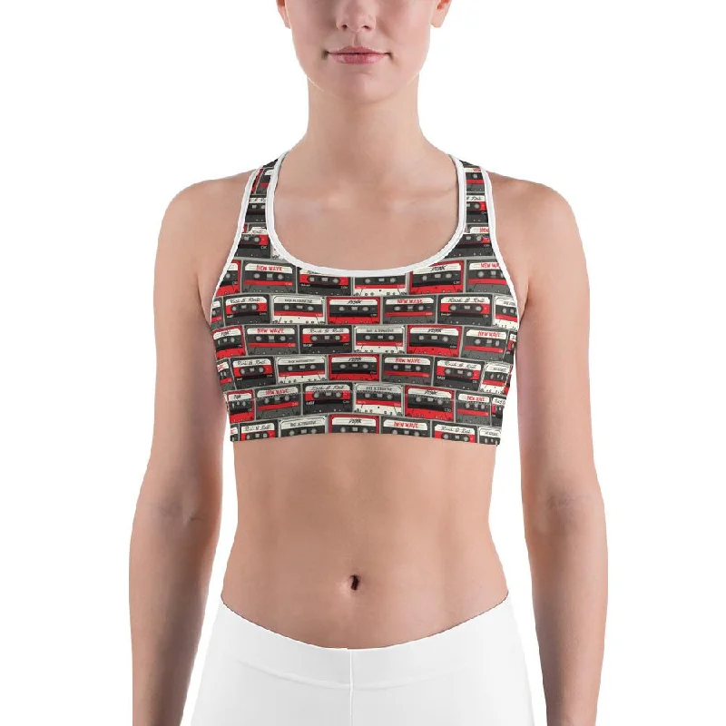 Retro Cassette Tapes Sports Bra