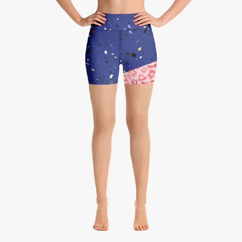 Animal Printed Yoga Shorts "Wild Confetti" Blue/Rose Gold