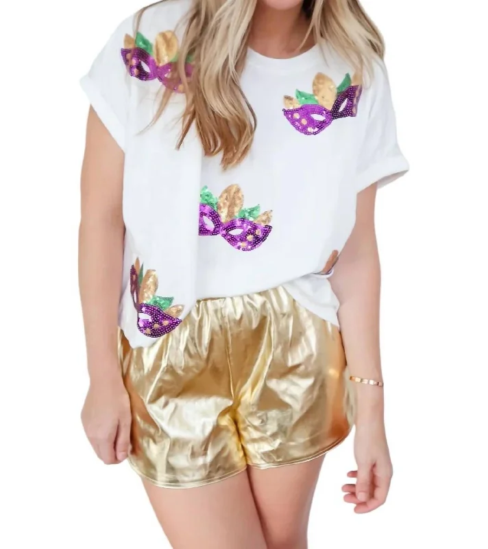 Megan High Waisted Metallic Shorts In Gold