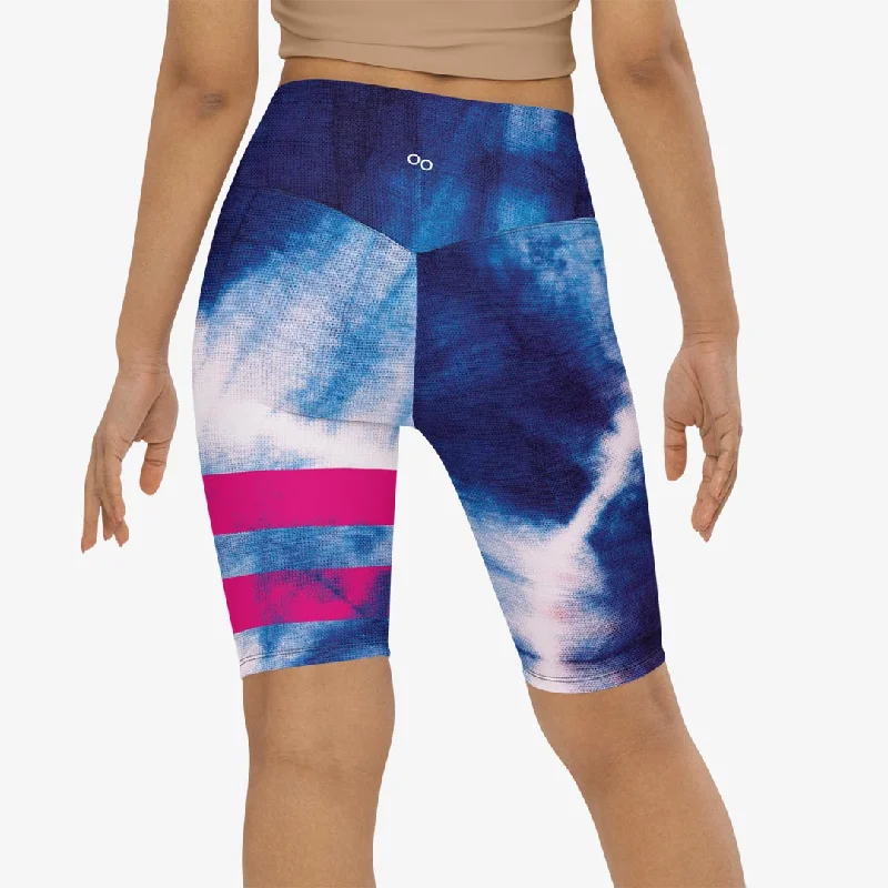 Printed Biker Shorts "Tie Dye Stripe" Blue/Magenta