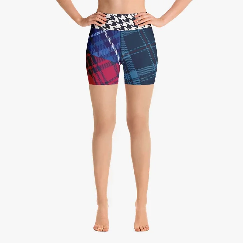 Printed Yoga Shorts "Tartan Galore" Red/Green/Blue