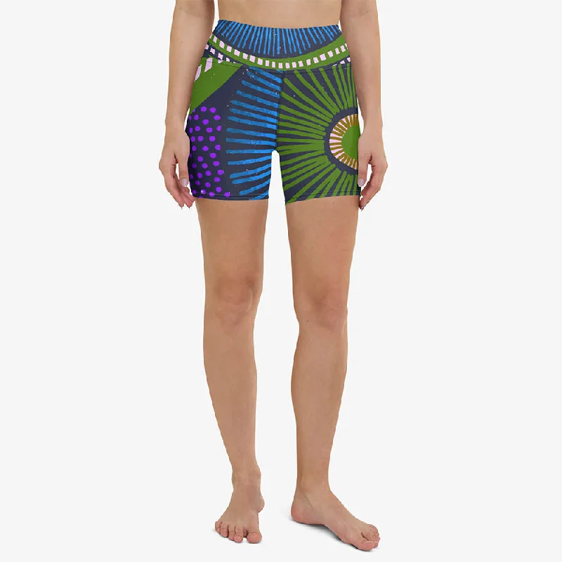 Printed Yoga Shorts "Ethno Pop" Blue/Green