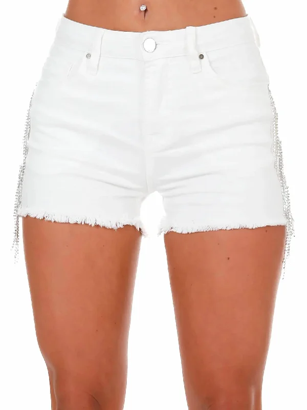 Rhinestone Shorts In White