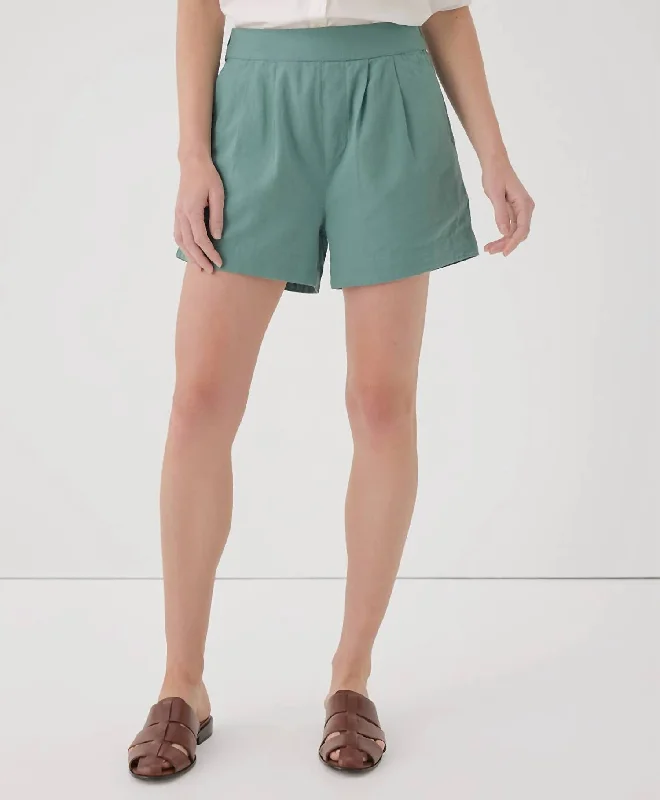 Women's Clothing For Outdoor Events Women's Canopy Linen Blend Pleated Short In Blue Spruce